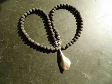 Preview: Kette, Lava, Schmuck, Silber, Blatt, Blüte, schwarz, Frauen, Lavakette